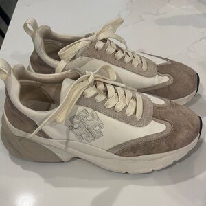 Tory Burch Fossil and White Good Luck Trainer/ Sneaker